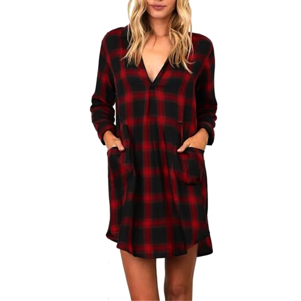 

Plus Size 5XL Womens Tops and Blouses 2018 Long Sleeve Shirts Tunic Red Plaid Ladies Top Clothes Elegant Clothing Streetwear