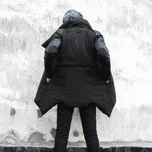Высокое качество для мужчин зимняя длинная куртка личности кожа лоскутное пальто S ночной клуб певец сценический костюм для мальчиков стеганая парка