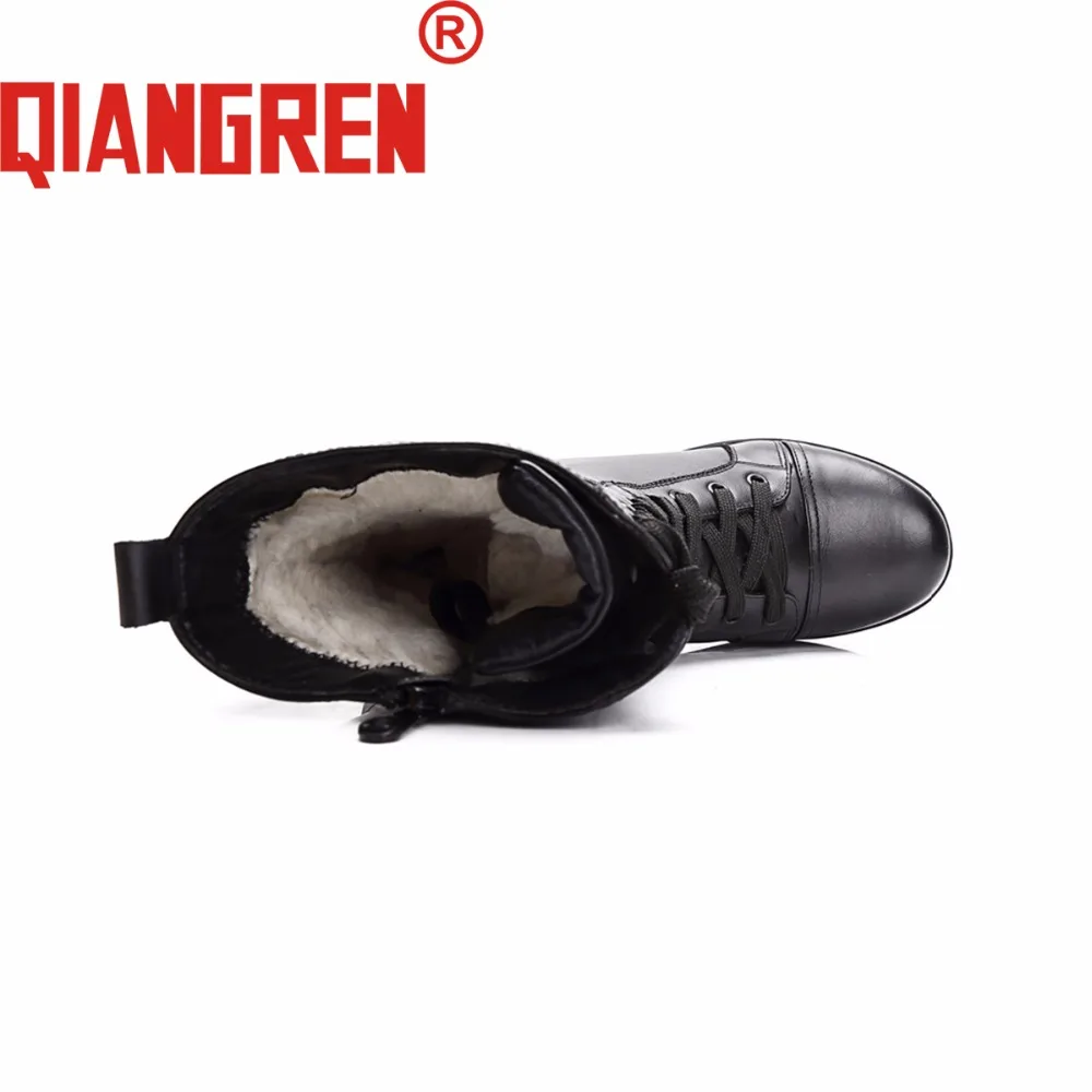 Bottes Vache En Hiver Moto Neige Femme Marque Caoutchouc Cuir Véritable Militaire Noir Femmes Extérieur Qiangren Laine De 1pwFwP