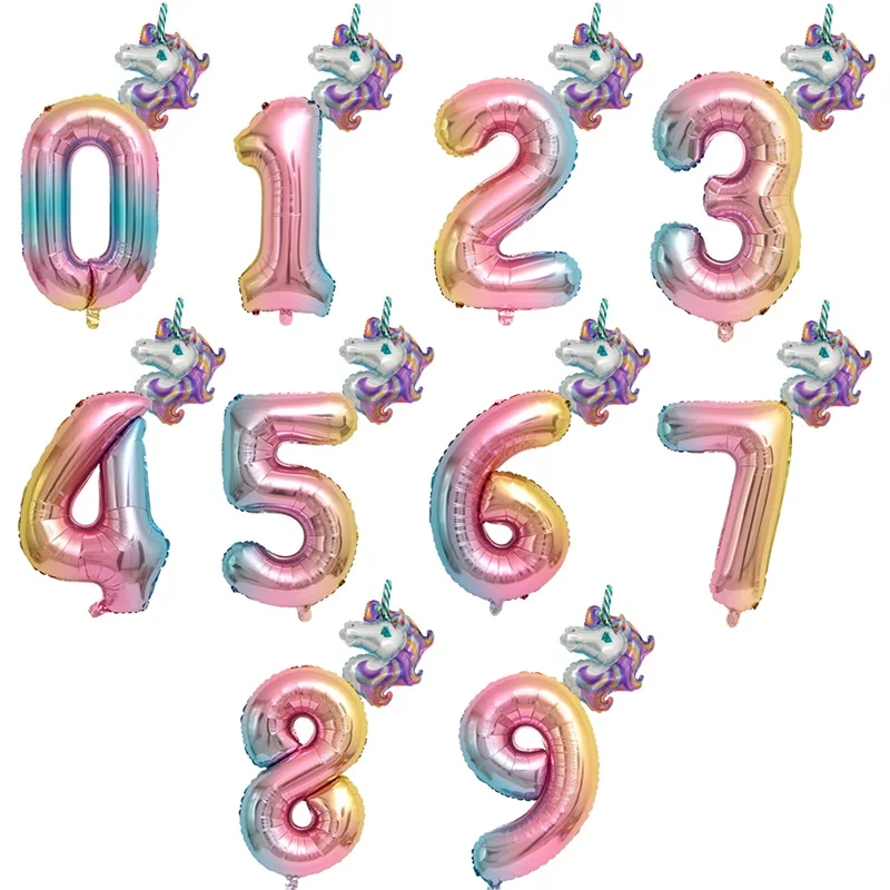 1 Набор радужных переливающихся цифр Единорог воздушный шар 32 дюйма номер фольги Воздушные шары День рождения украшение детские надувные игрушки