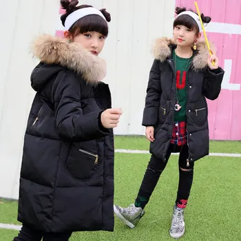 

Winter Hooded Jacket for Girls 80% White Duck Down Warm Long Coats Children's Girl Clothing Teenager Jackets High Quality 6-12T