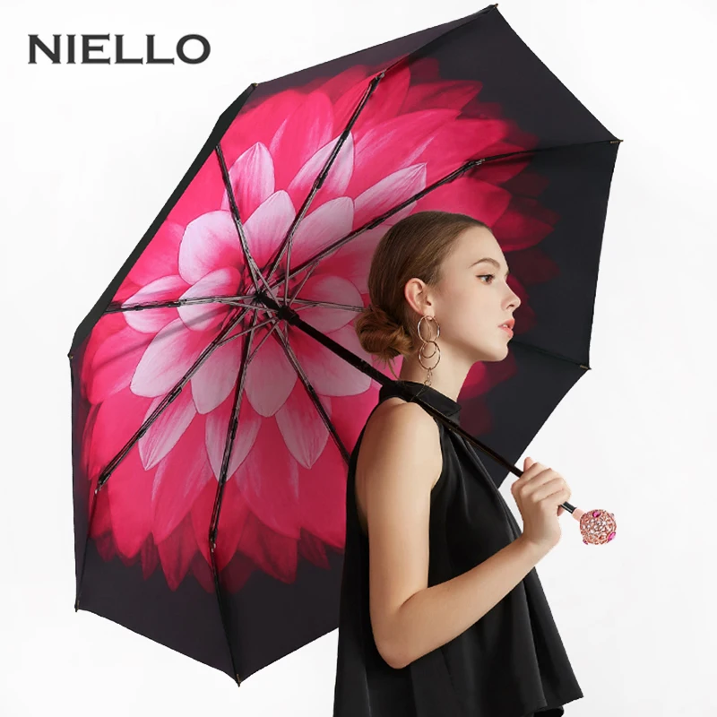 NIELLO Women's Umbrellas Fashion Sunscreen Folding Umbrella Rain Women