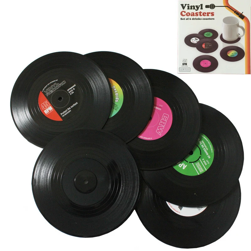 

Useber 6 Pcs / Set Vinyl Round Disc Coaster Retro CD Shape Non-slip Insulation Tableware Mats Home Restaurant Bar Be Applicable