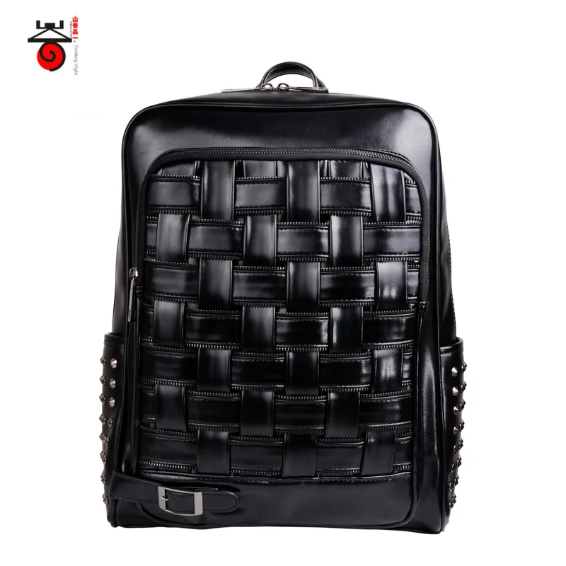 

Senkey style knitter backpack men's solid color satchel simple mochilas and fashionable zipper PU material backpack shoulders