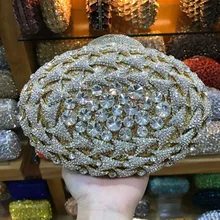 Элегантный выдалбливают Для женщин бисером Кристалл Золото Вечерние металлические муфты Сумки Свадебные Футляр кошелек Свадебные цепь сумка