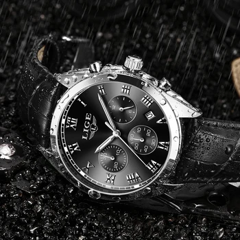 

LIGE Mens Watches Top Brand Luxury Military Sport Watch Men Leather Waterproof wristwatches Quartz Clock Relogio Masculino+Box