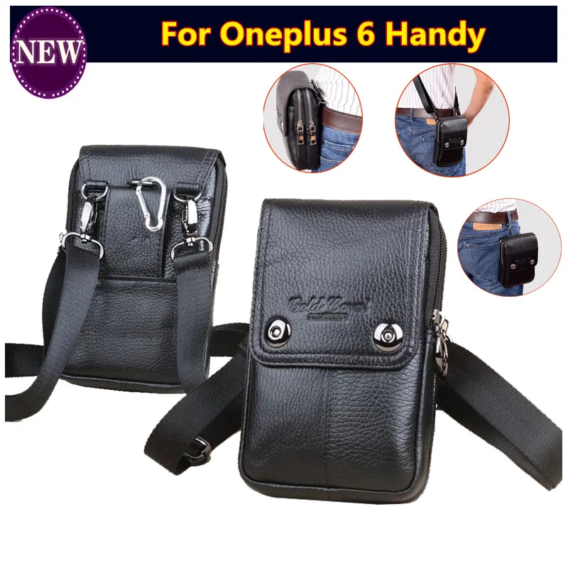 

Double Pockets Genuine Leather Pouch Belt Hook Loop Phone Case Cover For Oneplus 6 Handy belt bag Multi-function Fanny Pack