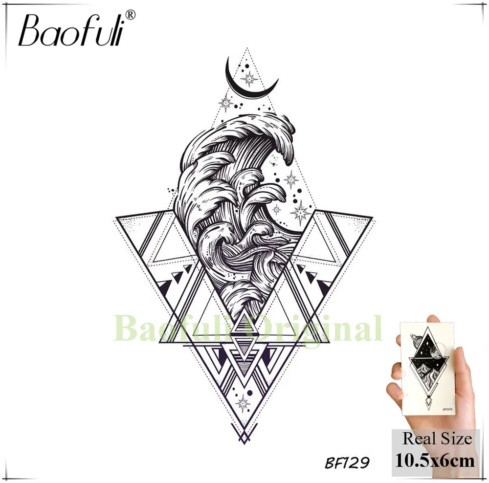Временные татуировки Baofuli Diamond Sun Mountain Ocean кокосовое дерево боди арт тату черного