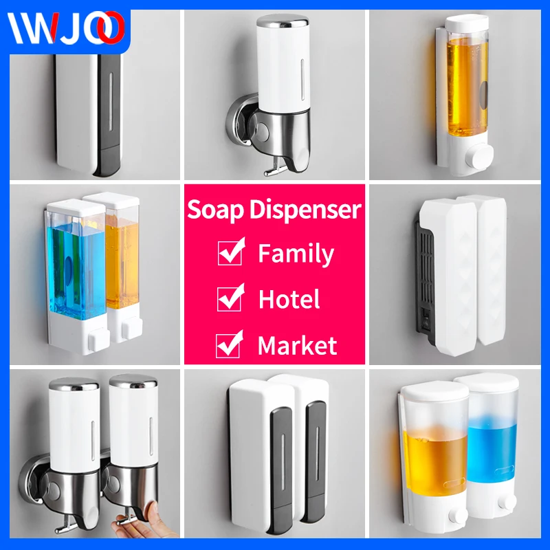 Comprar Dispensador de jabón líquido montado en la pared 500ml Gel de ducha dispensador de champú detergente Triple mano Hotel centro comercial cocina botella de jabón de mano