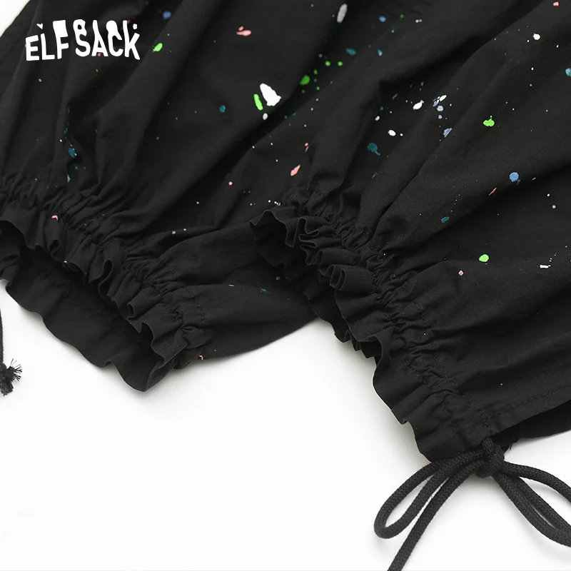 Женские уличные шаровары из хлопка ELF SACK, черные с масляным принтом дамские брюки со средней талией, летние разукрашенные штаны, г