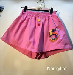 Nancylim/2019 летние свободные шорты для девушек, новые тяжелые бусины, высокая талия, тонкие яркие широкие брюки, брюки для студентов, Femme