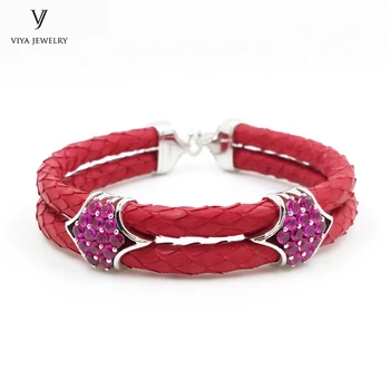 

Luxury Brand Bijoux Femme Red Python Leather Bracelets For Women Genuine Python With Real 925 Silver Clasp/Accessories Bracelet
