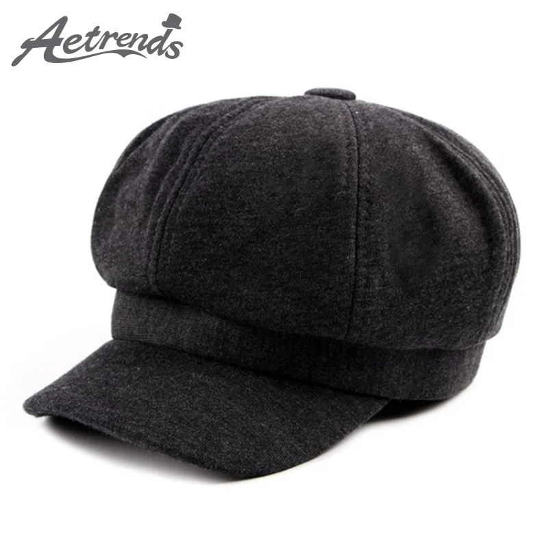 

[AETRENDS] Winter Cotton Octagonal Hats for Men Women Berets Newsboy Caps Z-6081