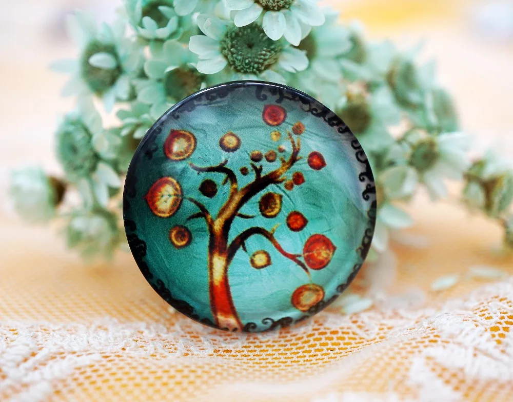 

5PCS/lot Round 25MM Tree pattern Glass Cabochon for necklace bracelet Jewelry Supply for necklace women 2019 women's earring