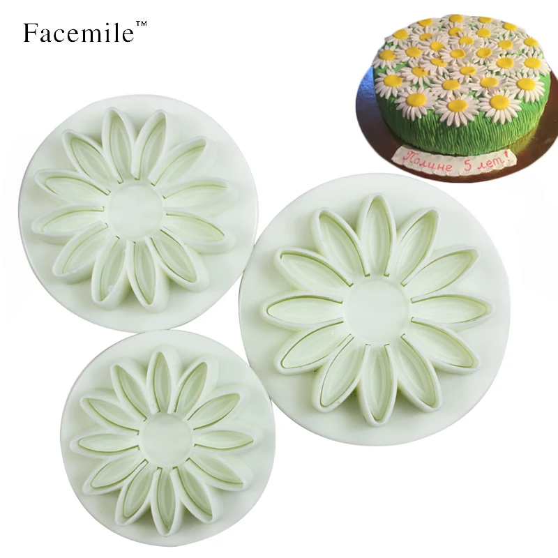

3Pcs/set Veined Sunflower Daisy Gerbera Flower Fondant Gift Cookie Plunger Gift 01064