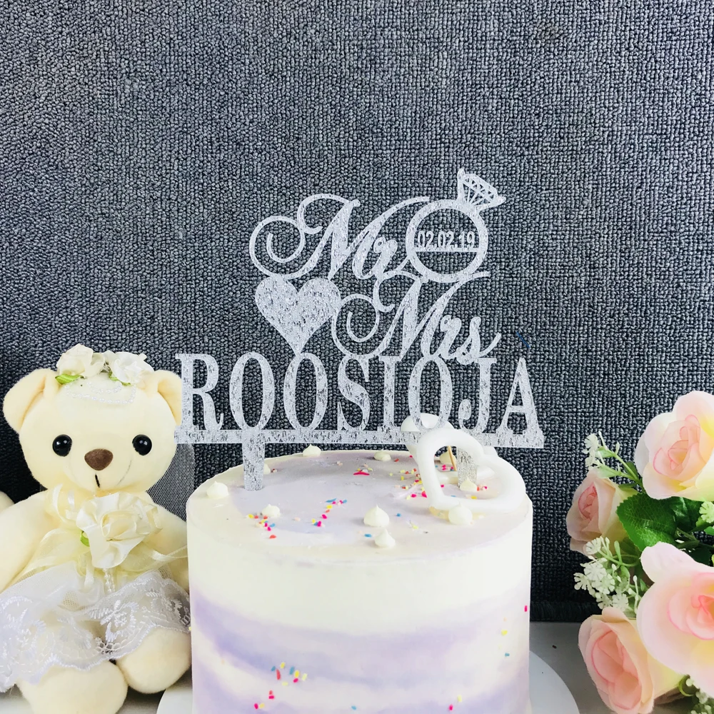 Personalized MR and MRS Diamond Wedding Cake Topper, Custom Wedding Decoration Personalized Name & Date Wedding Cake Topper
