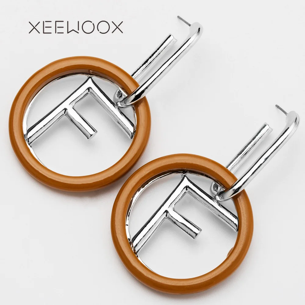 

XEEWOOX 2018 New Fashion Design Acrylic F letter Metal Long Drop Earrings Resin Jewelry For Women Girl