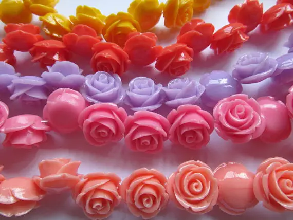 

50pc Assorted Dainty Resin Rose Cabochons White Ivory Yellow Pale Pink Coral Fuchsia Turquoise Aqua Blue Teal Purple Green 6-20m