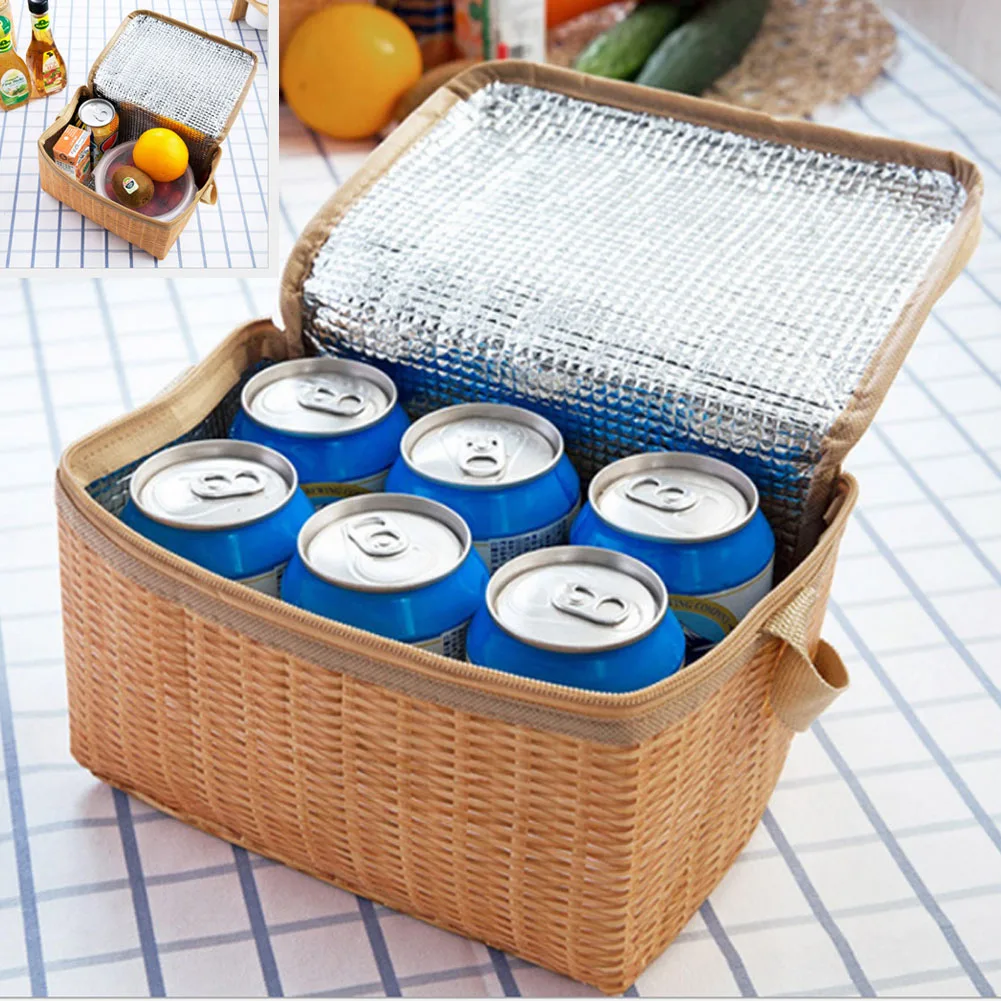 Портативный имитация лозы Термоизолированный охладитель коробка для обеда, для переноски сумка для пикника сумка для хранения
