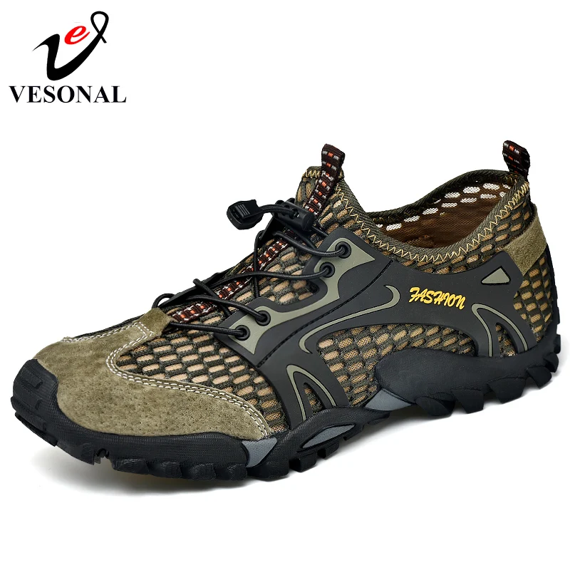 

VESONAL 2018 Fashion Mesh Breathable Light Male For Men Shoes Adult Casual Mesh Sneakers Elastic Band Rubber Non Slip Footwear