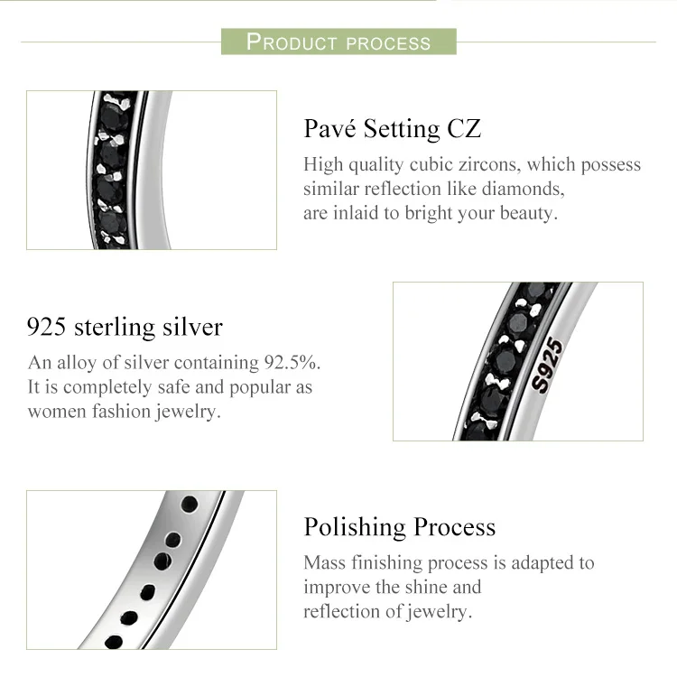 WOSTU подлинные 925 пробы серебряные кольца для пальцев с черным фианитом для женщин модные украшения Прекрасный подарок FIR114