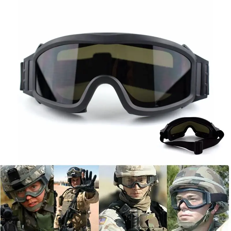 Tactical Goggles Military Airsoft Shooting Glasses GX1000 Black 3 Lens