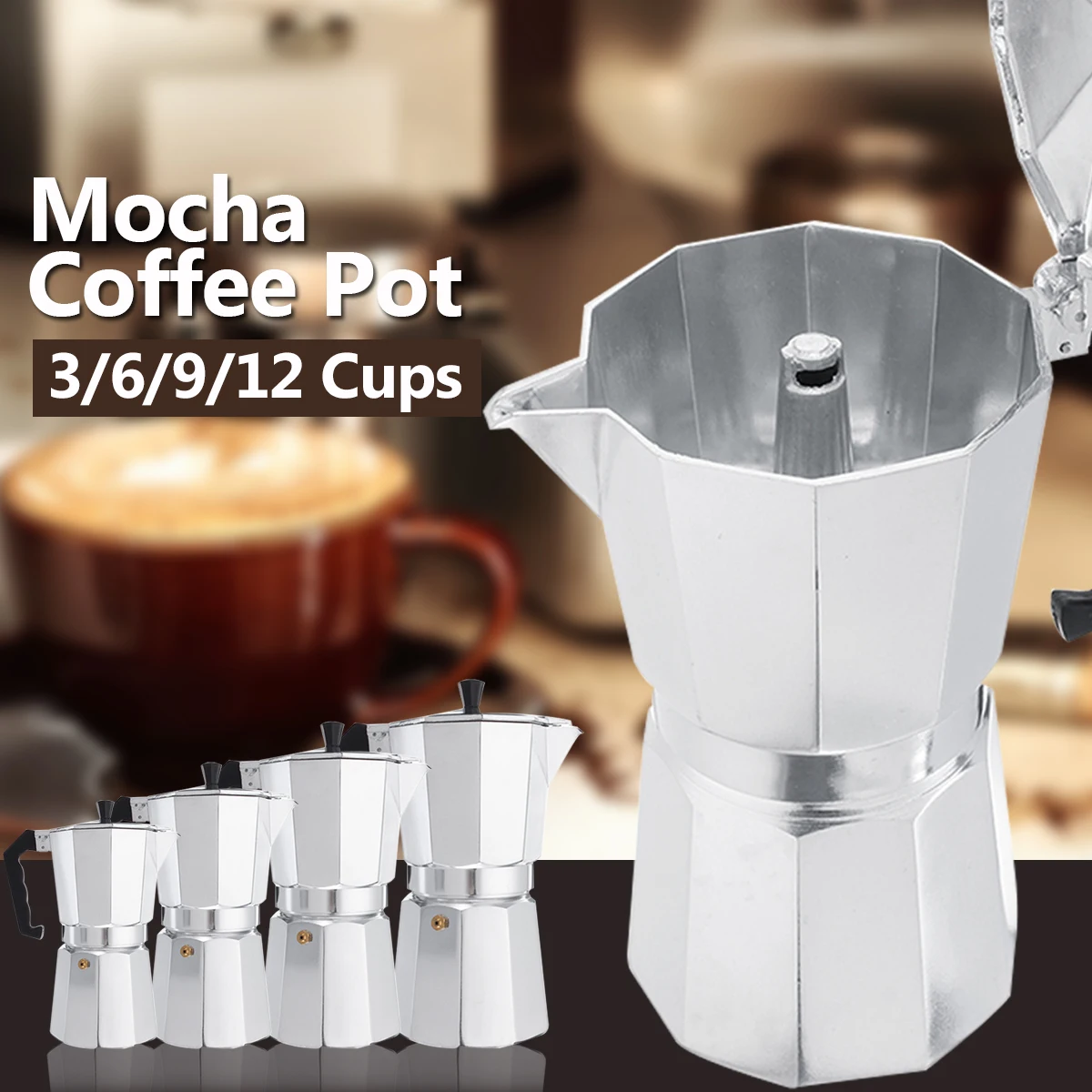 

Aluminium Moka Coffee Maker Pot Mocha Espresso Latte Stovetop Filter Coffee Pots 150ML 300ML 450ML 600ML Percolator Tools