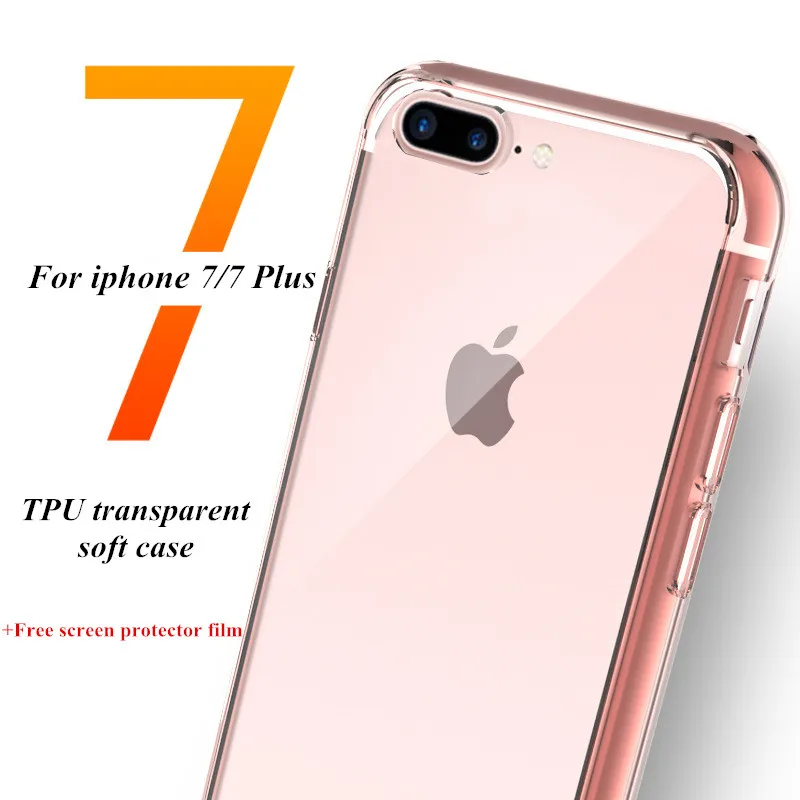 New dirt-resistant and ultra-thin case for apple iphone 7 and for iphone 7 Plus that is silicone transparent TPU case +free film
