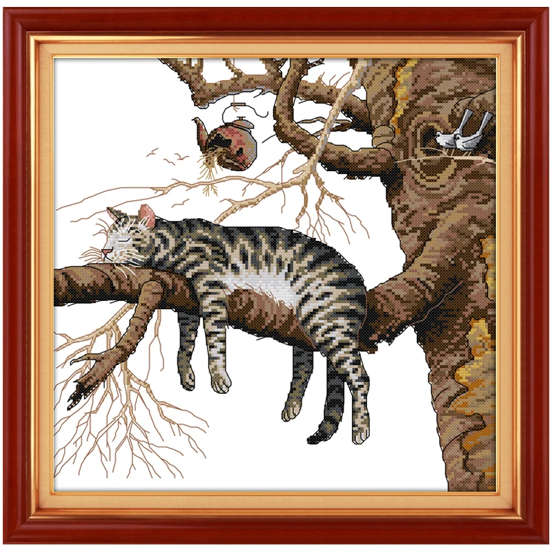 

A Lazy Cat Patterns Counted Cross Stitch 11CT 14CT Cross Stitch set Animals wholesale Embroidery Kit Home Decor Needlework Craft