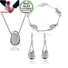 OMHXZJ AAA циркон кристалл серебро золото 18 К Платина женщина Шарм невесты пара бобы ожерелье серьги браслет Ювелирные наборы ST90