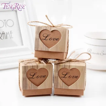 

FENGRISE 50pcs Heart Candy Box Vintage Wedding Gifts For Guests Kraft Boxes With Rustic Burlap Twine Decoration Wedding Favors