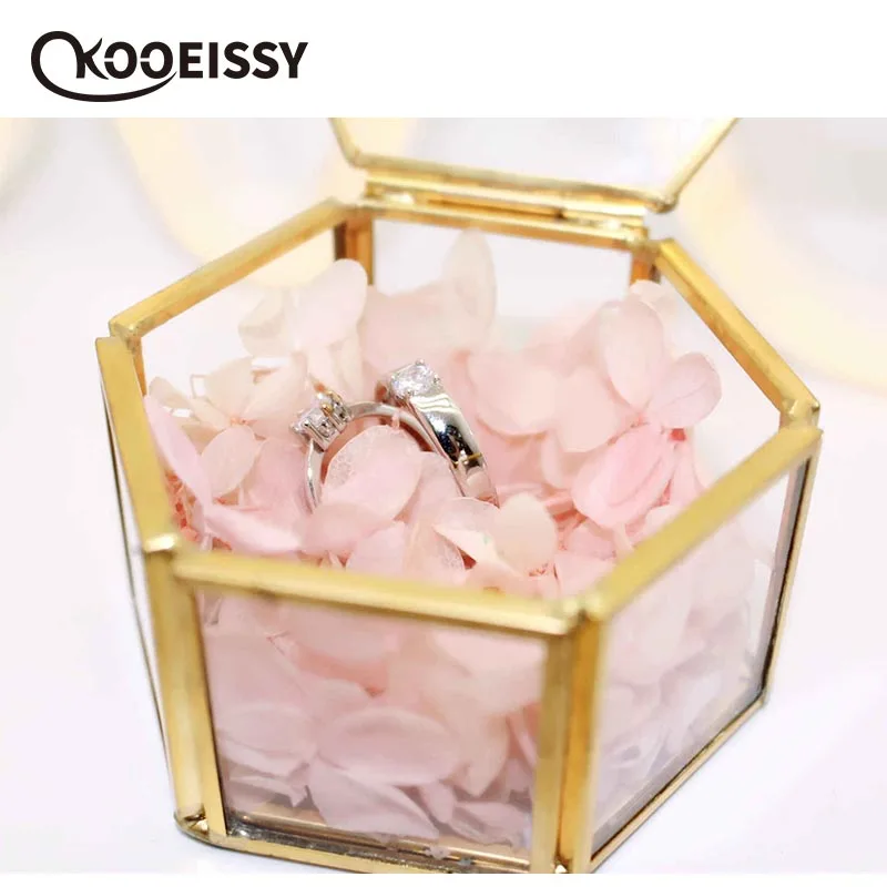 

Hexagonal Transparent Glass Glass Ring Box Wedding Ring Jewelry Box Eternal Flower Glass Innovative Home Decoration Ornaments