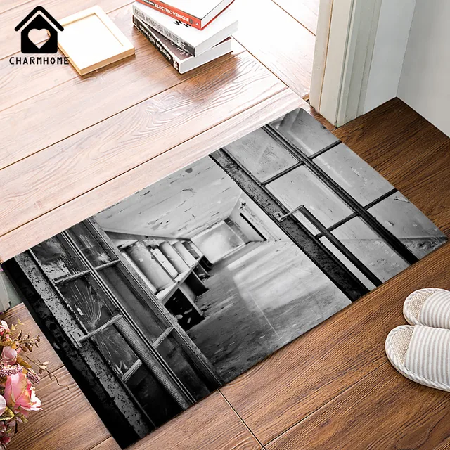 Charmhome Custom Vintage Building Design Doormat Black White