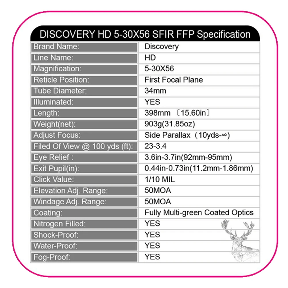 Обнаружение HD 5-30X56 SFIR дальний FFP первая фокальная плоскость стрельба Охота прицел 34 мм трубка оптический прицел коллиматор область