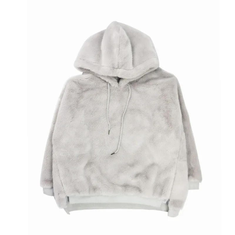 Winter Faux Fur Jacket women Warm Velvet Hooded Hoodies Cap Hoody Outwear loose fur coat