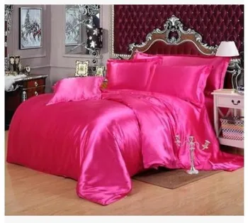 

Hot Pink Silk Satin bedding set Cal king size queen full twin fitted sheet bed in a bag duvet cover bedspread sheets Custom 6pcs