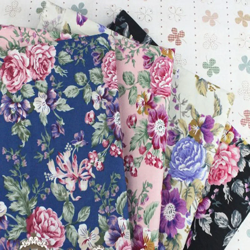 

Graceful 50x145cm Pink Black Beige Blue Blooming Peony Flowers Printed Cotton Poplin Fabric Floral Fabric for quilting bedding