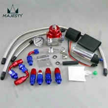 Adjustable Fuel Pressure Regulator&255 LPH Fuel pump Kit Fit For DSM STI GTI EVO blue and red