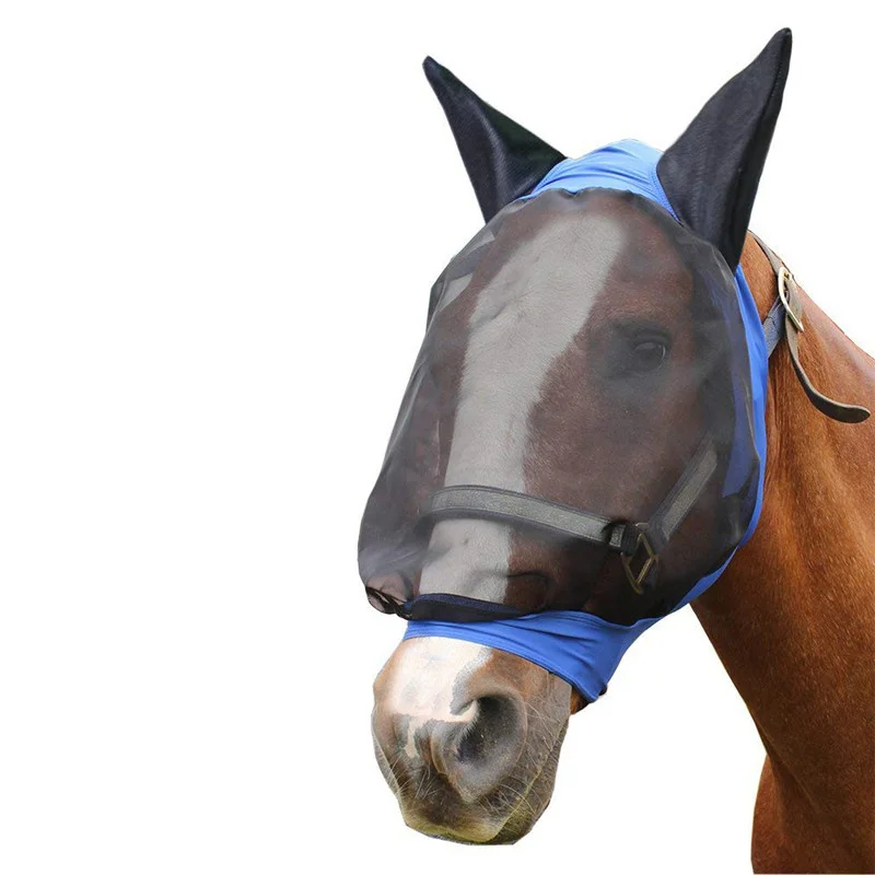 Съемная Сетчатая Маска для лошади с носовой крышкой, маска для верховой мухи, полностью маска для лица, Противомоскитный нос с молнией, товары для домашних животных
