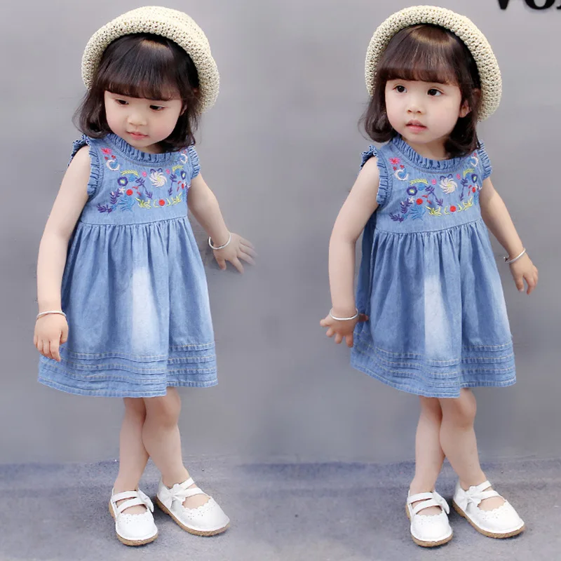 1 6 ages girls denim dress baby girls cowboy clothes for summer with