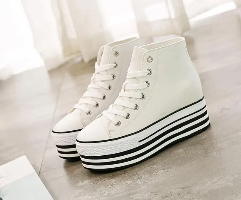 

2019 new canvas strap high to help increase casual women's shoes thick-bottomed round head women's shoes