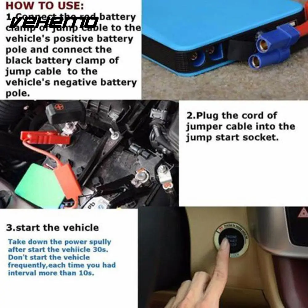 Vehemo 20000mAh Car Jump Starter Snowmobiles Battery Charger Portable Emergency LED Light