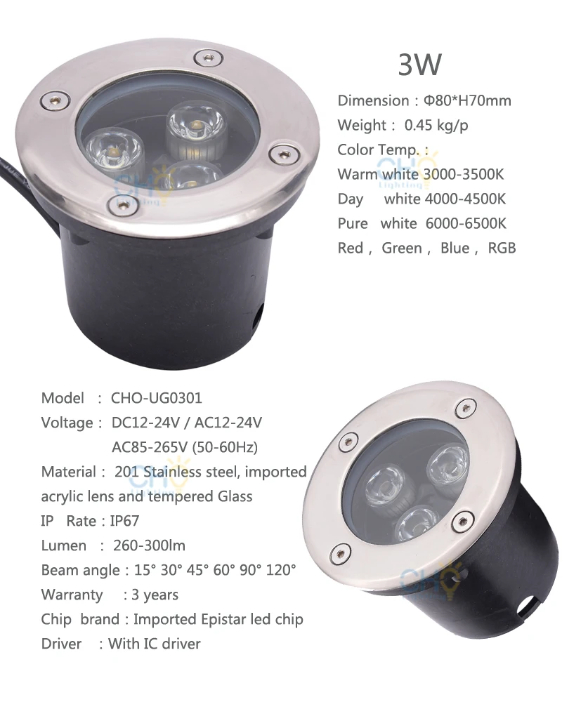 3w led undergrund light details