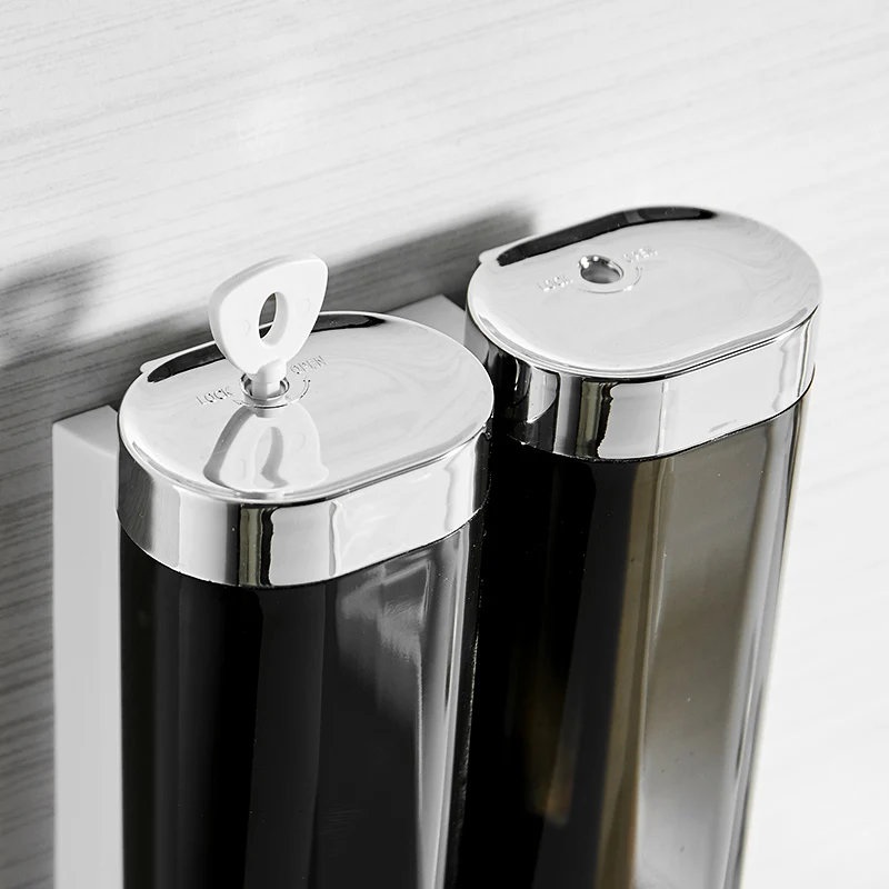 Günstig Fapully Flüssigkeit Seife Dispenser Doppel 250ML Schwarz Chrom Wand Montiert Runde Bad Zubehör Lotion Pumpe Spender Flasche