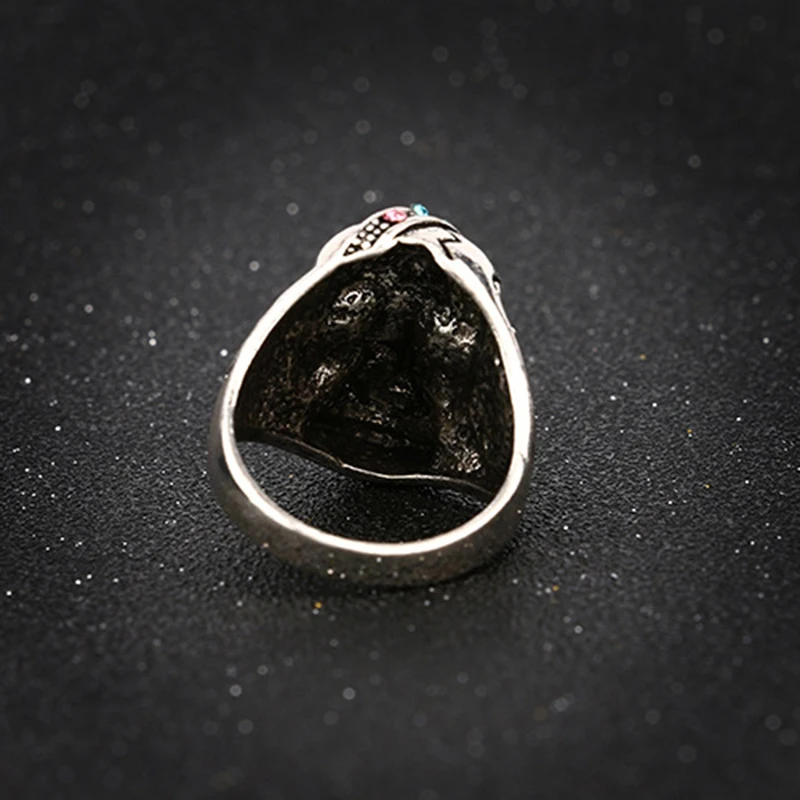 Big Punk Biker Skull Ring For Women Unique Antique Silver Cool Ring Girls Vintage Red Gem Jewelry Top Quality Hyperbole Rings