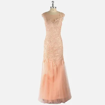 

2017 New Pink Tulle Appliques Trumpet Mermaid Vintage Sleeveless O-neck Junior Formal Evening Dress vestido de festa