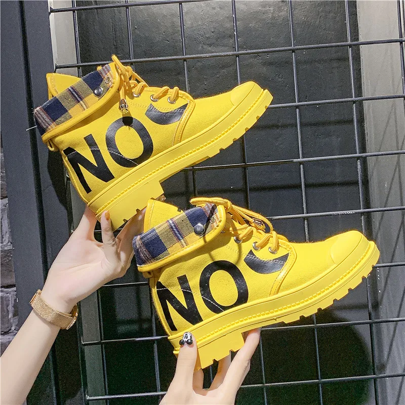 

High Top Martin Boots Women Shoes 2019 Solid British Students Flats Sneakers Outdoor Women Comfortable Canvas Ankle Boots Shoes