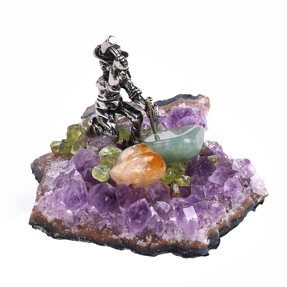 

Creative Miner Crystal Decoration Stone Lifelike Model Amethyst Citrine Base Mineral Crystals Best Birthday Gift For Childern