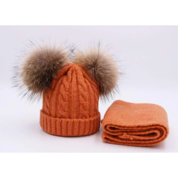 ZJBECHAHMU, натуральный Лисий мех, норка, помпоны, 15 см, Skullies Beanies, шапки для детей, для девочек, зимние шерстяные теплые шапки, шарф, новинка, Snapback шапки