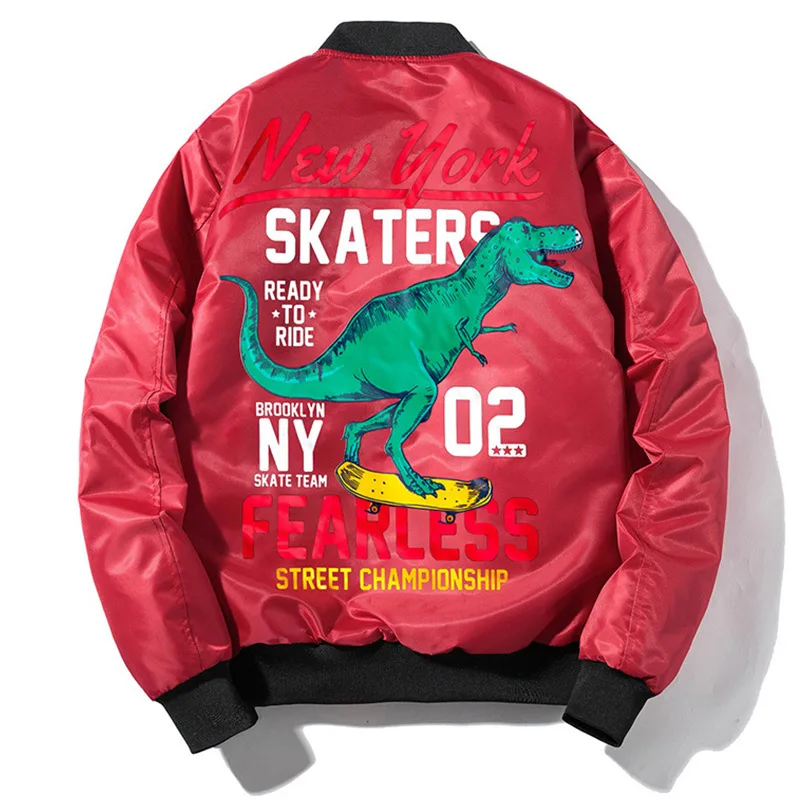 Aolamegs куртка-бомбер, Мужская плотная куртка с принтом динозавра MA-1, мужская куртка в стиле хип-хоп, модная верхняя одежда, Осеннее мужское пальто, бейсбольные куртки - Цвет: thick red